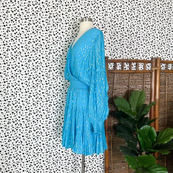 Lilly Pulitzer | Heline Turquoise Blue Gold Polka Dot Ruffle Plus Size Dress 16 - Picture 9 of 13